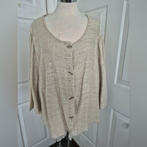 J Jill Oatmeal 3X Rayon/Linen Blend Lightweight Swing Jacket 3/4 Sleeve NWT
